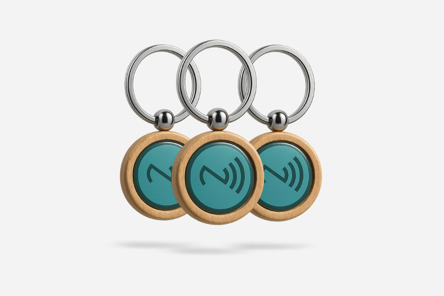Ξύλινο στρογγυλό μπρελόκ NFC NTAG215 (3 τεμάχια)